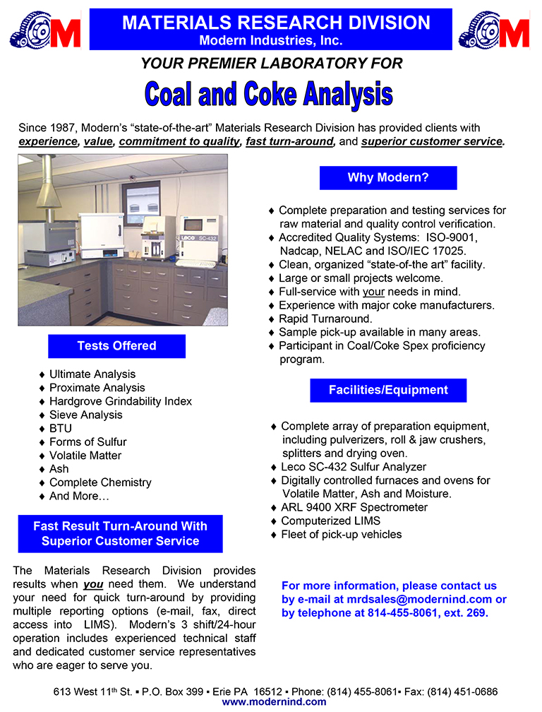 Download the Coal and Coke Analysis Flyer